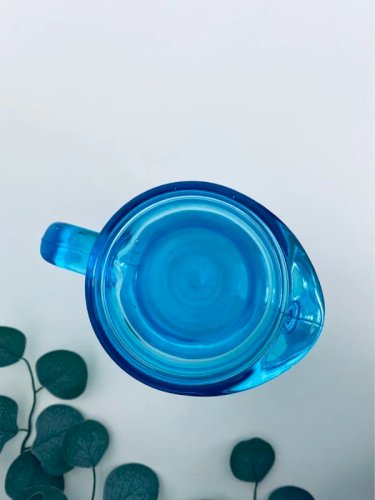 Pichet Carafe Vintage Italien Verre Bleu Turquoise Décor Fruits - 23 cm - 70s