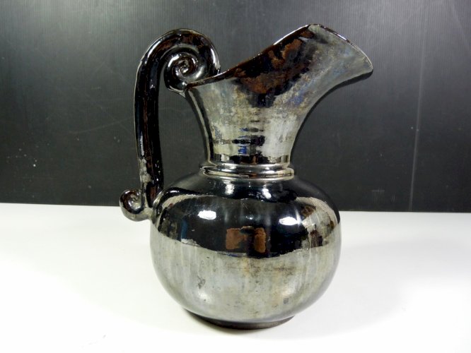 Pichet céramique noire métallique signé Antoine Fazio VALLAURIS DLG Jouve MARAIS