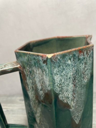 Pichet / cruche / carafe céramique vert à coulures DLG Lacheny non signé