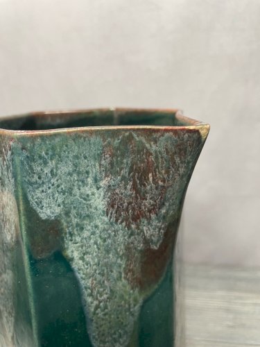 Pichet / cruche / carafe céramique vert à coulures DLG Lacheny non signé