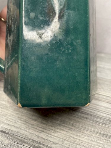 Pichet / cruche / carafe céramique vert à coulures DLG Lacheny non signé