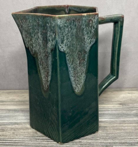 Pichet / cruche / carafe céramique vert à coulures DLG Lacheny non signé