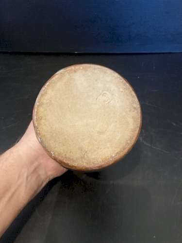 Pichet en grés émaillé fond marron à coulures bleus poterie potier artisant