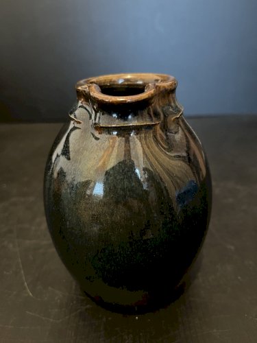 Pichet en Grès Vernissé Bleu gris  artisanal Signature à identifier poterie