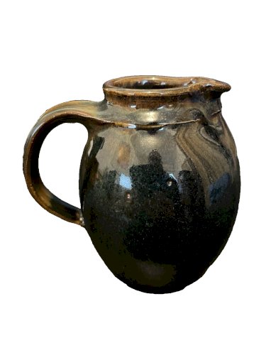 Pichet en Grès Vernissé Bleu gris  artisanal Signature à identifier poterie