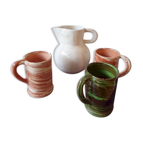 Pichet et 3 mugs en céramique