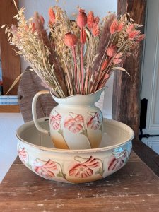 Pichet et cuvette en tôle émaillée Art Nouveau