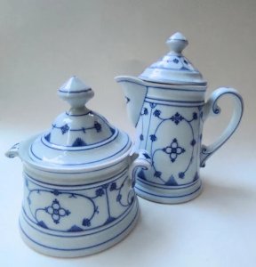 Old porcelain milk jug or pot and sugar bowl from German Ct Altwasser Silesia.