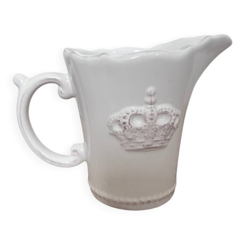 Pichet, pot à lait en céramique blanche à motif de couronne