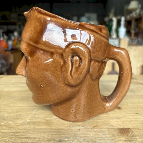 Pichet tête en céramique vintage années 60/70 – faïence brune artisanale