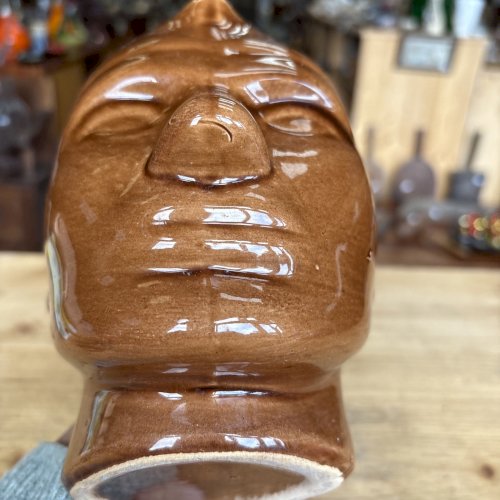 Pichet tête en céramique vintage années 60/70 – faïence brune artisanale