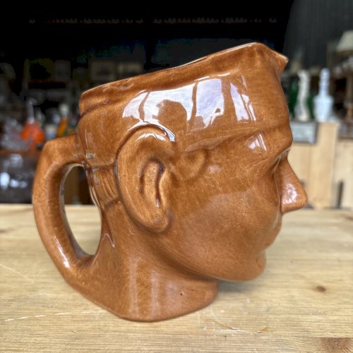 Pichet tête en céramique vintage années 60/70 – faïence brune artisanale