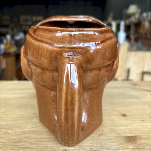 Pichet tête en céramique vintage années 60/70 – faïence brune artisanale