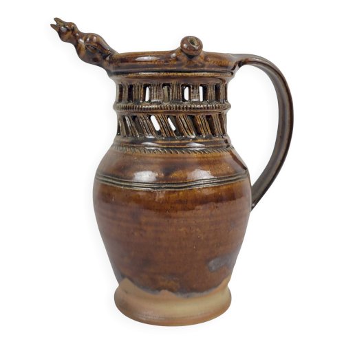 Pichet Trompeur en grès signé Jean-Claude Seguin (1954-)