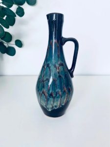 Pichet Vase Vintage Style West Germany Céramique Flammée Bleue 22,5cm