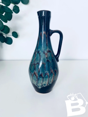 Pichet Vase Vintage Style West Germany Céramique Flammée Bleue 22,5cm
