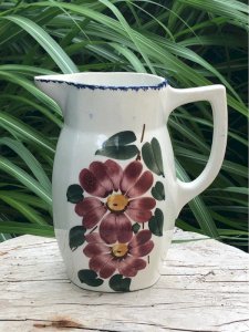 Pichet vintage en faïence motifs fleurs