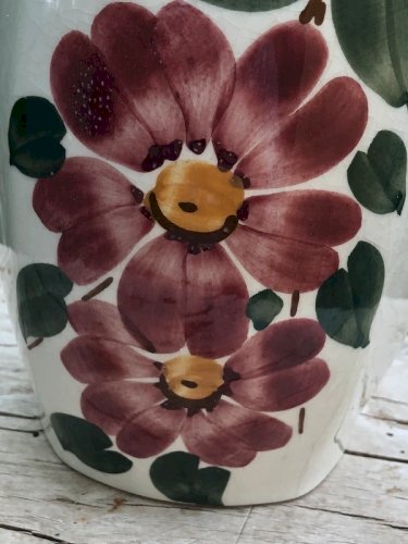 Pichet vintage en faïence motifs fleurs