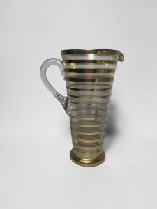 Pichet vintage en verre givré et doré – Années 1950/60 – Mid-Century Modern – Carafe 1,4 L – Verre rétro