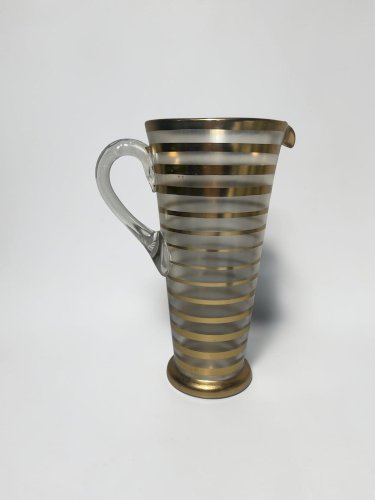 Pichet vintage en verre givré et doré – Années 1950/60 – Mid-Century Modern – Carafe 1,4 L – Verre rétro