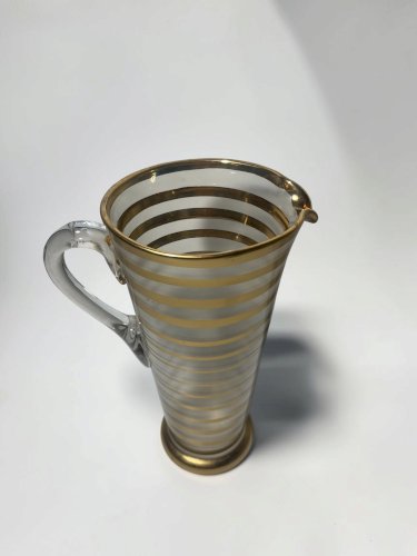 Pichet vintage en verre givré et doré – Années 1950/60 – Mid-Century Modern – Carafe 1,4 L – Verre rétro