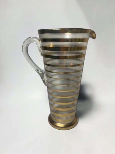 Pichet vintage en verre givré et doré – Années 1950/60 – Mid-Century Modern – Carafe 1,4 L – Verre rétro