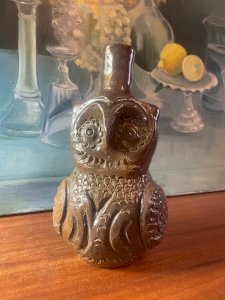 Vintage terracotta zoomorphic owl pitcher