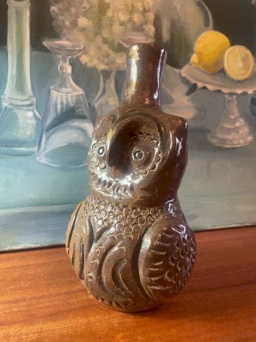 Pichet Zoomorphe hibou en terre cuite vintage