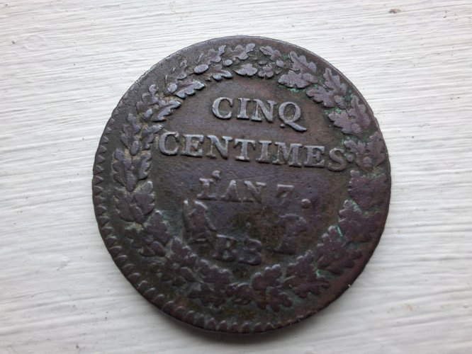 Pièce de 5 centimes l'an 7 atelier BB Strasbourg 1799