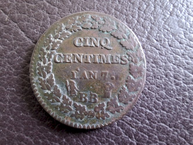 Pièce de 5 centimes l'an 7 atelier BB Strasbourg 1799