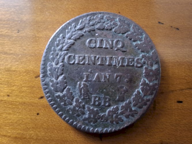 Pièce de 5 centimes l'an 7 atelier BB Strasbourg 1799