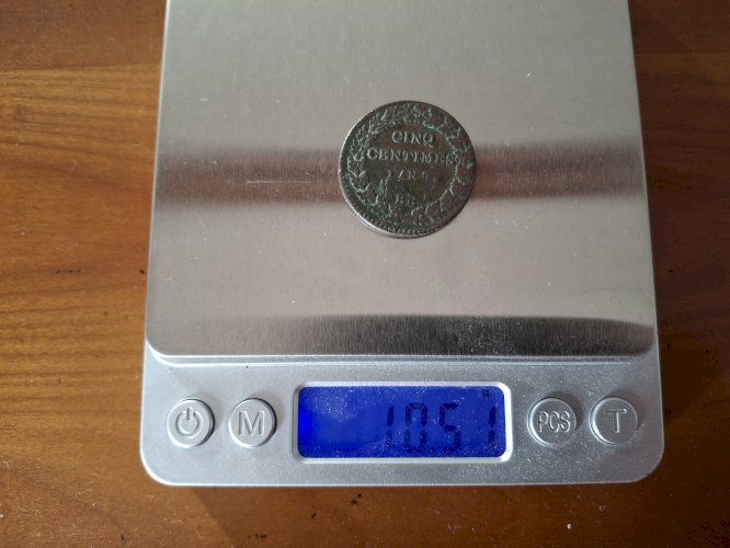 Pièce de 5 centimes l'an 7 atelier BB Strasbourg 1799