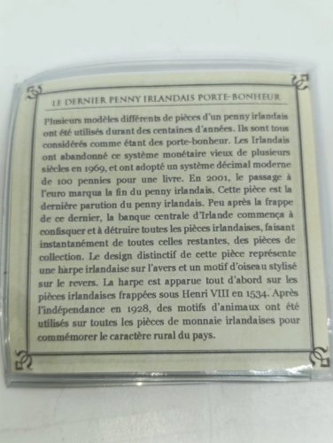 Pièce représentant le dernier Penny Irlandais Porte-Bonheur millésime 1996