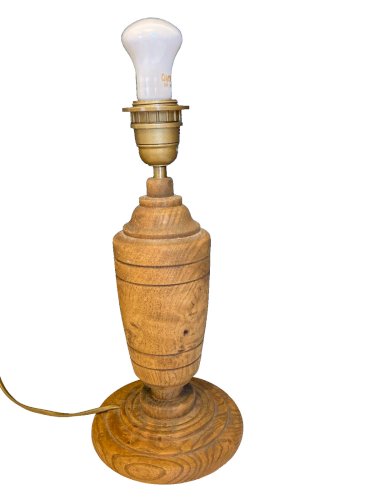Pied de lampe en bois tourné vintage brutaliste décoration brut artisanat