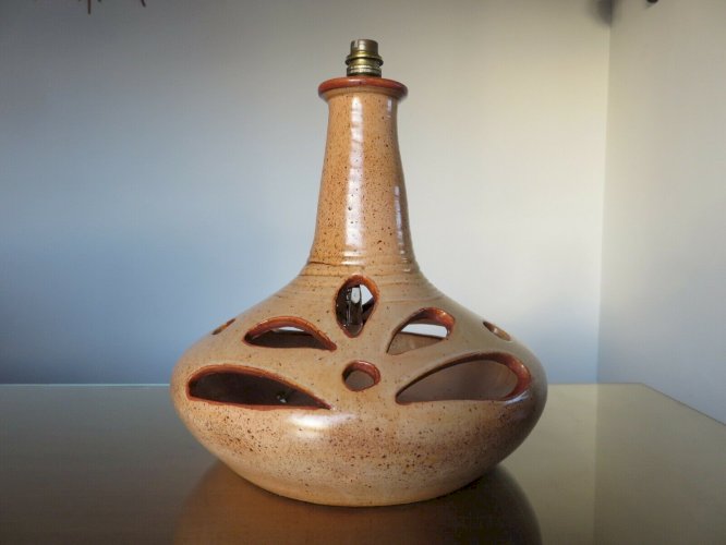 PIED DE LAMPE EN CERAMIQUE SIGNE DOUBLE ECLAIRAGE ANNEES 50 60 