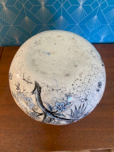 Pied de lampe, forme boule, terre cuite émaillée, école Italienne Romacréa, 1950