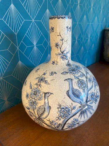 Pied de lampe, forme boule, terre cuite émaillée, école Italienne Romacréa, 1950