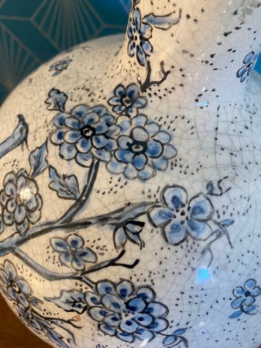 Pied de lampe, forme boule, terre cuite émaillée, école Italienne Romacréa, 1950