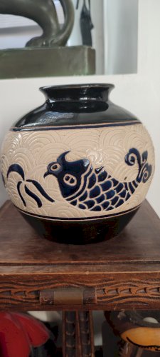 Pied de lampe vintage "Dong Tam" Céramique du Vietnam