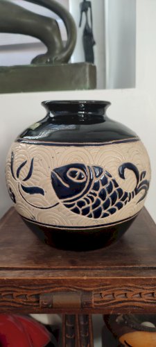 Pied de lampe vintage "Dong Tam" Céramique du Vietnam