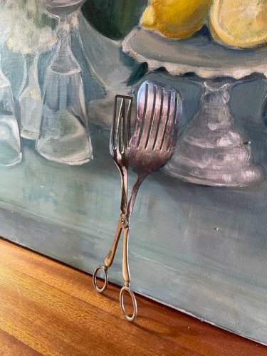 Pince à gâteaux en métal argenté vintage