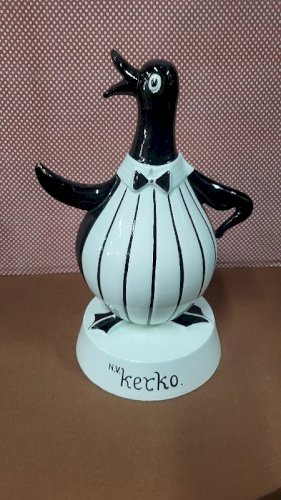 PINGOUIN PUBLICITAIRE EN FAÏENCE NV KERKO DE 31 CM DE HAUT