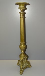 OLD CANDLE HOLDER BRONZE BRASS FACES JESUS VIRGIN MARY TO RE-ELECTRIFY D