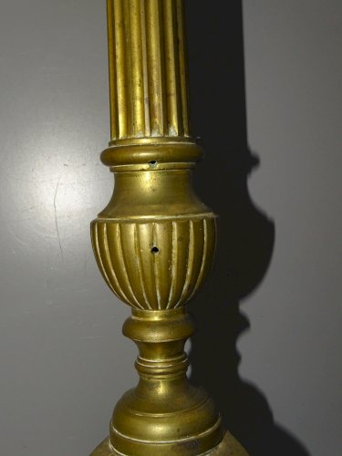 -PIQUE CIERGE ANCIEN BRONZE LAITON VISAGES JESUS VIERGE MARIE A REELECTRIFIER  D