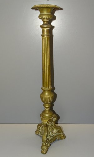 -PIQUE CIERGE ANCIEN BRONZE LAITON VISAGES JESUS VIERGE MARIE A REELECTRIFIER  D