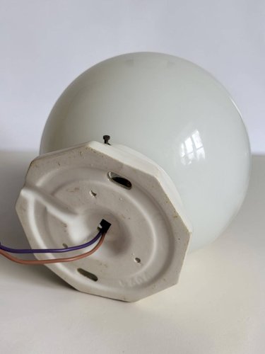Plafonnier boule en opaline, Art Déco/industriel — années 1930-1950