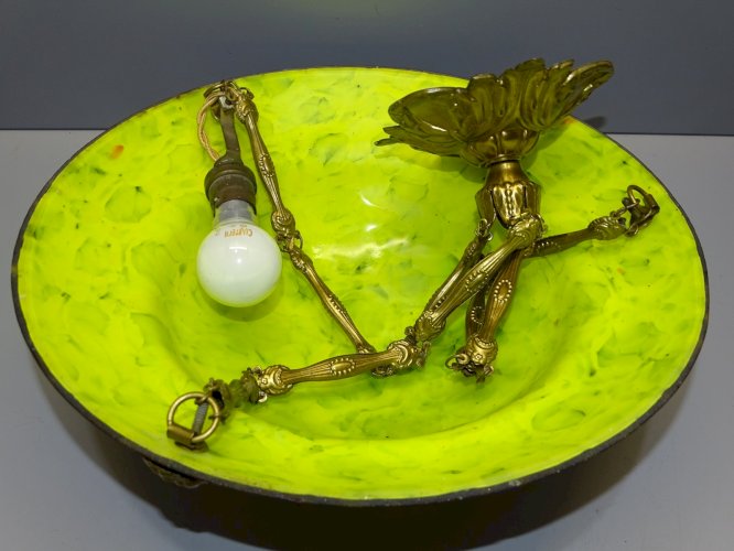 - PLAFONNIER COUPE DE LUSTRE PATE de VERRE MULTICOUCHE ART DECO SUSPENSION