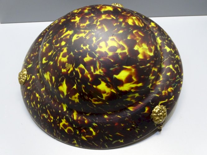 - PLAFONNIER COUPE DE LUSTRE PATE de VERRE MULTICOUCHE ART DECO SUSPENSION