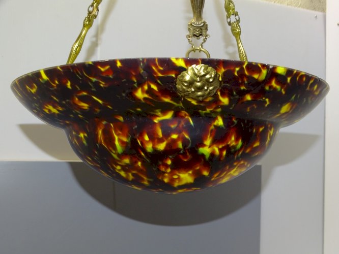 - PLAFONNIER COUPE DE LUSTRE PATE de VERRE MULTICOUCHE ART DECO SUSPENSION