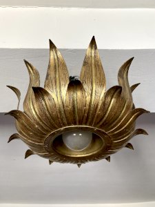 Ceiling light, Hans Kögl, sunflower model in gilded metal, 1950s.